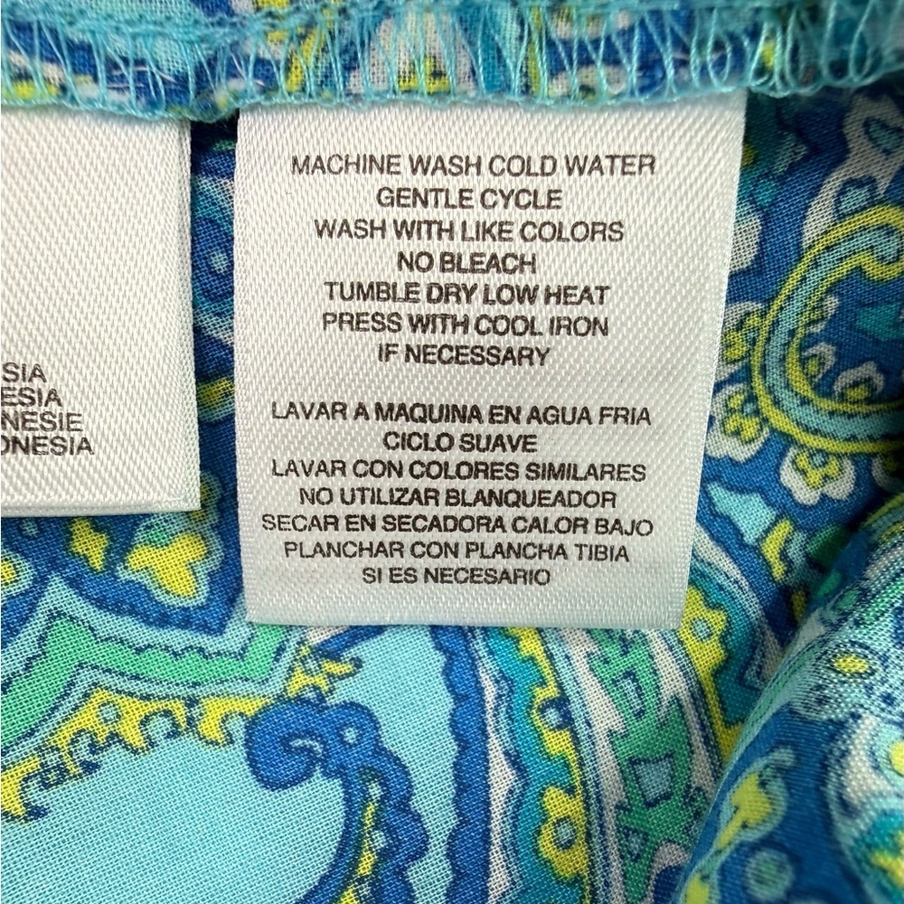 Jones New York Vibrant Blue and Green Paisley Short Sleeve Shirt Size Medium - Picture 5 of 7
